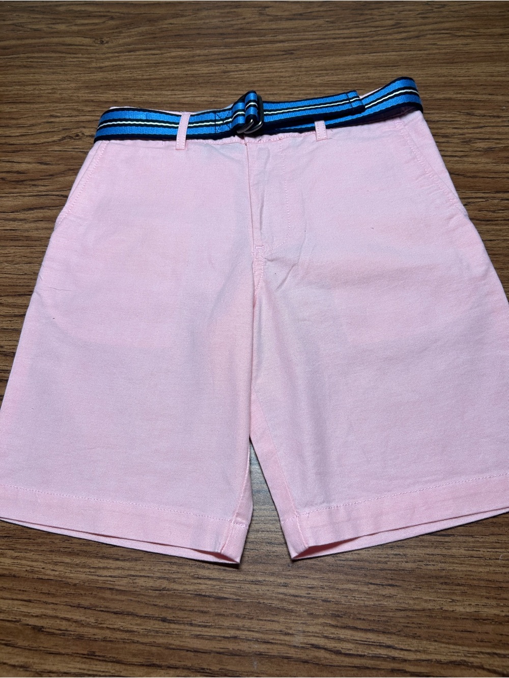 Ralph Lauren Boy,s Pink Cotton Shorts with Blue Stripe Belt Size 8 Never Worn